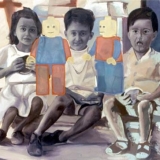 On the Stairs of the School, Oil and acrylic on canvas, 143x200cm - 2003