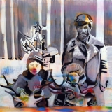 Riding Reindeers, Enamel spray paint acrylic and oil on canvas, 106x116cm - 2008