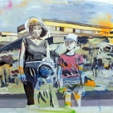 At Lake Sevan, Enamel spray paint acrylic and oil on canvas, 106x116cm - 2008
